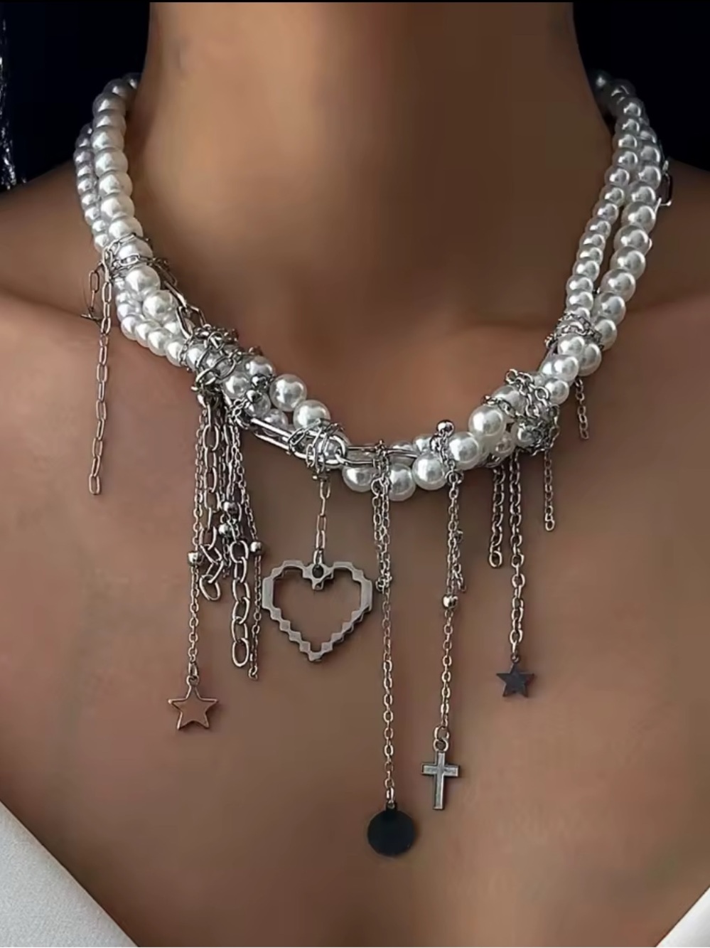 Kohl's White Pearl Multi-Charm Layered Necklace